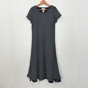 White Stag Polka Dot Dress Womens 14 Midi A-Line Retro Classic Flowy Ruffle Hem